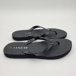 B1 Women's Coach Flip Flop Thong Sandals Black Turn Lock Abbigail Size 5/6